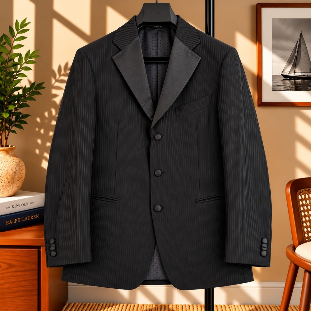 Tombolini Tuxedo Jacket Mens 44R Black Wool Blend Satin Lapel Made Italy Formal
